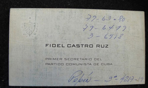 визитка Фиделя Кастро