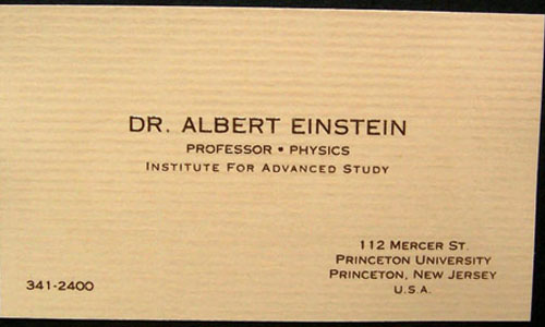 визитка Альберта Эйнштейна